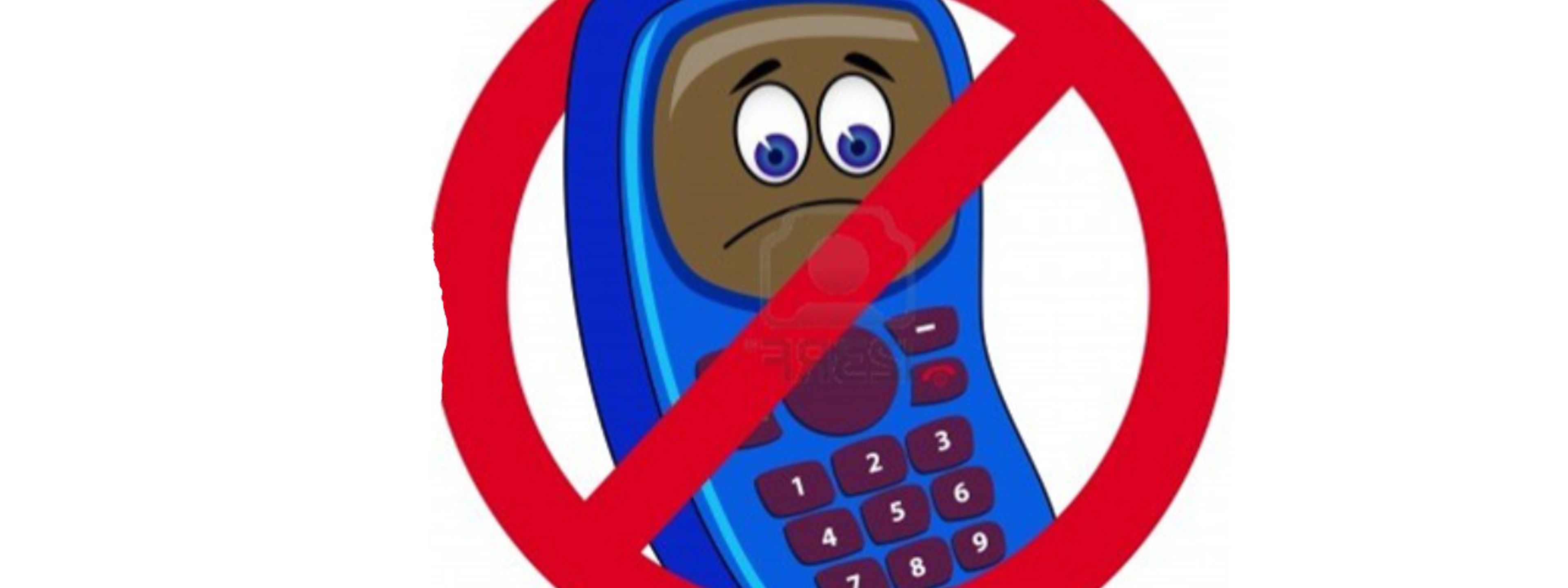 Teikning av ein mobiltelefon med eit forbudskilt framfor seg